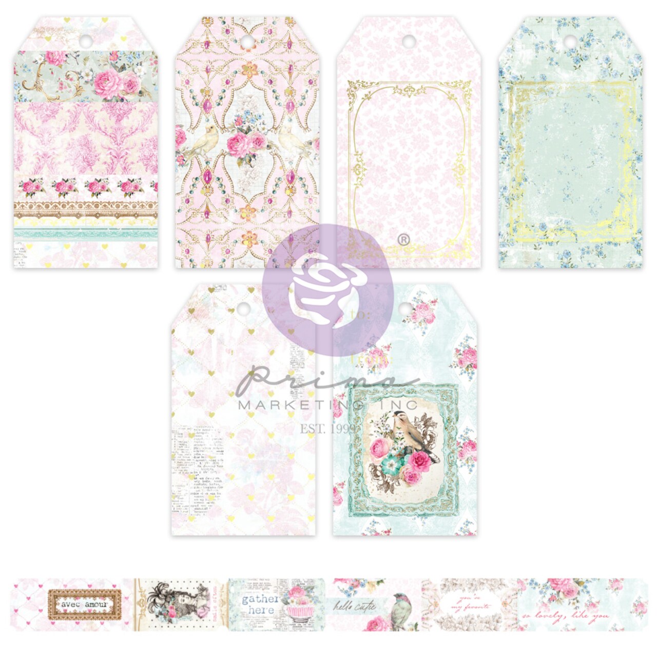 Avec Amour Collection Tags & Tickets - 42 pcs w/ foil accents / paper Scrapbook Supplies Material For Craft Notebooksdecoupage Album Journals Planners Art Journaling Bullet